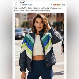 Colorblock Quilted Jacket - Navy with Blue & Green Panels